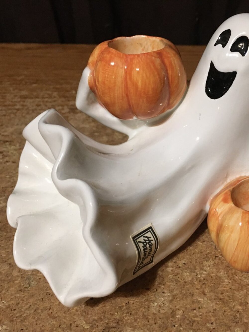 FITZ AND FLOYD HALLOWEEN GHOST HOLDING PUMPKINS CANDLEHOLDER - Picture 2 of 16